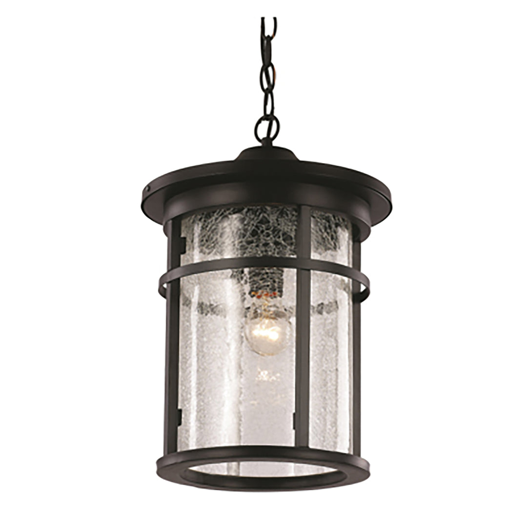 Avalon Crackled Glass Outdoor Hanging Pendant Light with Open Base - Black