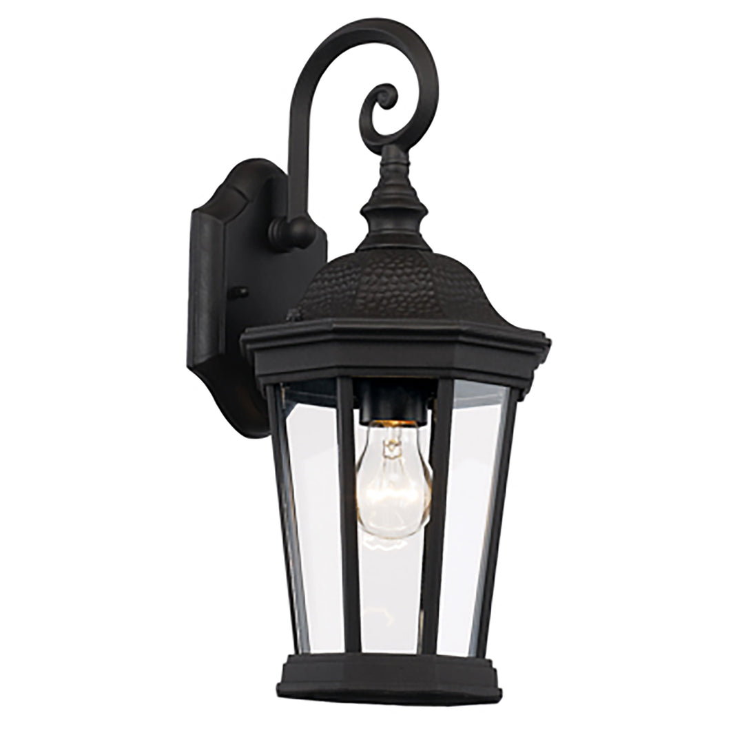 Westfield Hexagon Shaped, Clear Glass, Armed Outdoor Wall Lantern Light - Black