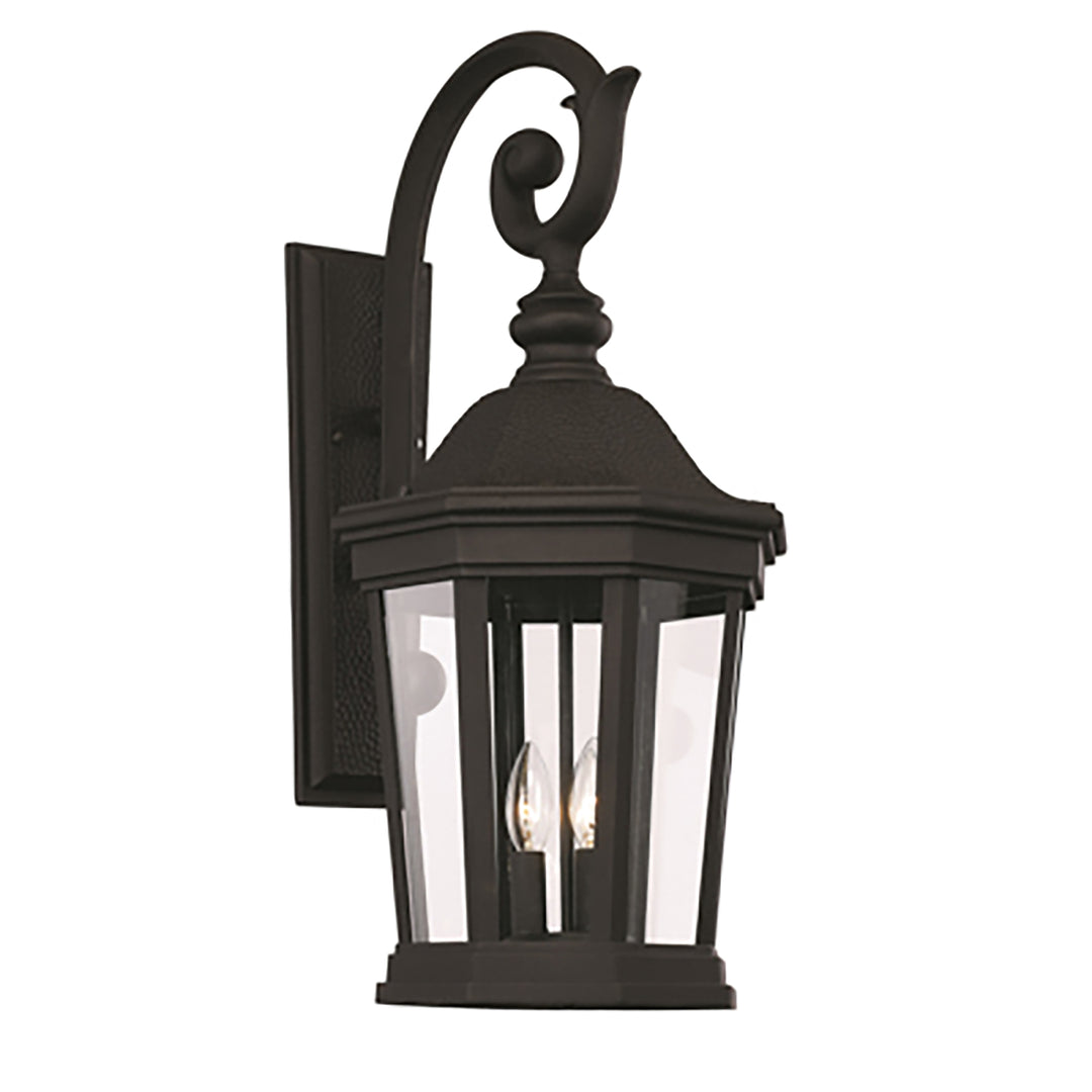 Westfield Hexagon Shaped, Clear Glass, Armed Outdoor Wall Lantern Light - Black