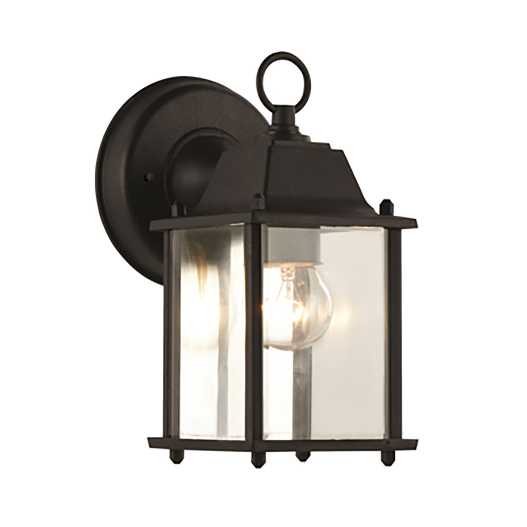 Patrician 1-Light, Ring Top ,Clear Glass Open Base Square Wall Lantern - Black