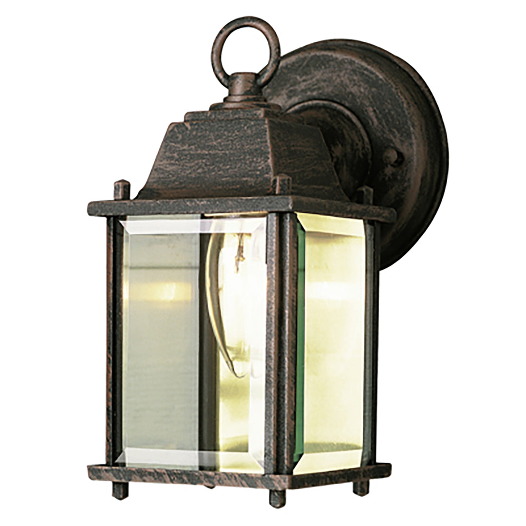 Patrician 1-Light, Ring Top ,Clear Glass Open Base Square Wall Lantern - Rust