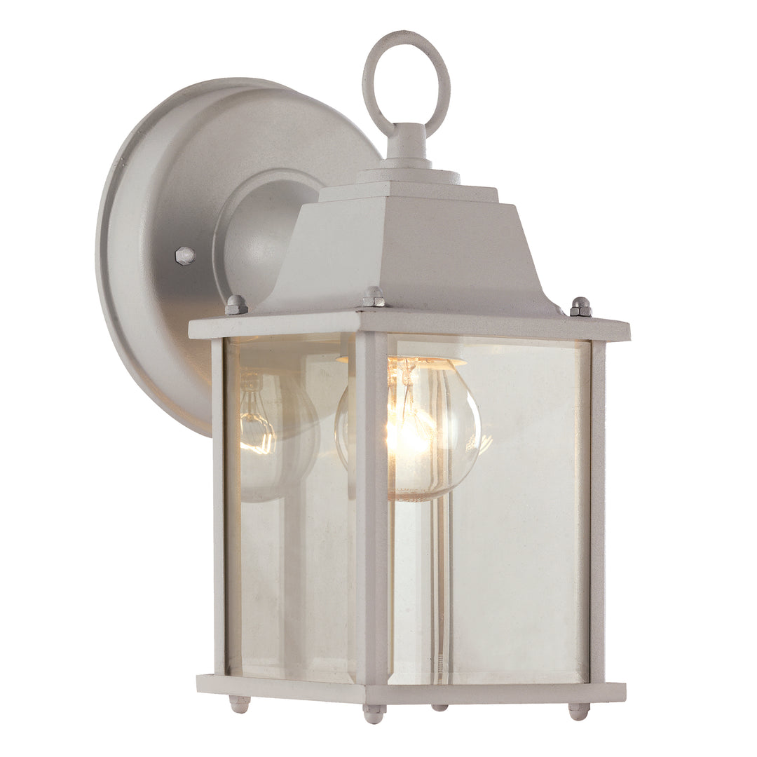 Patrician 1-Light, Ring Top ,Clear Glass Open Base Square Wall Lantern - White