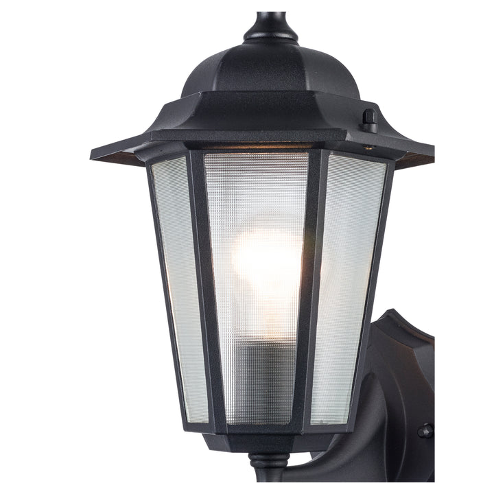 Alexander Outdoor 1-Light Frosted Glass and Metal Lantern with Scalloped Edge Wall Mount Plate - Black