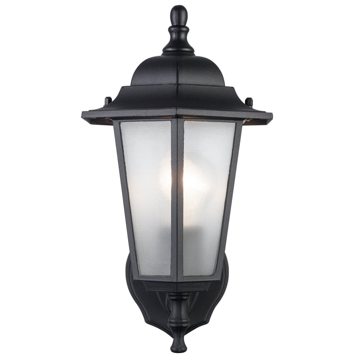 Alexander Outdoor 1-Light Frosted Glass and Metal Lantern with Scalloped Edge Wall Mount Plate - Black