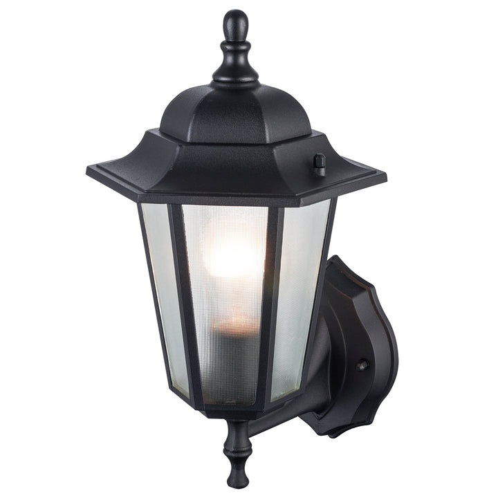 Alexander Outdoor 1-Light Frosted Glass and Metal Lantern with Scalloped Edge Wall Mount Plate - Black