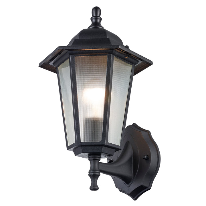 Alexander Outdoor 1-Light Frosted Glass and Metal Lantern with Scalloped Edge Wall Mount Plate - Black