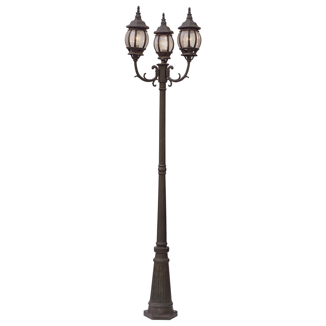 Parkway 91.5-In. 3-Light, 3-Lantern Heads Complete Outdoor Pole Light Set - Rust