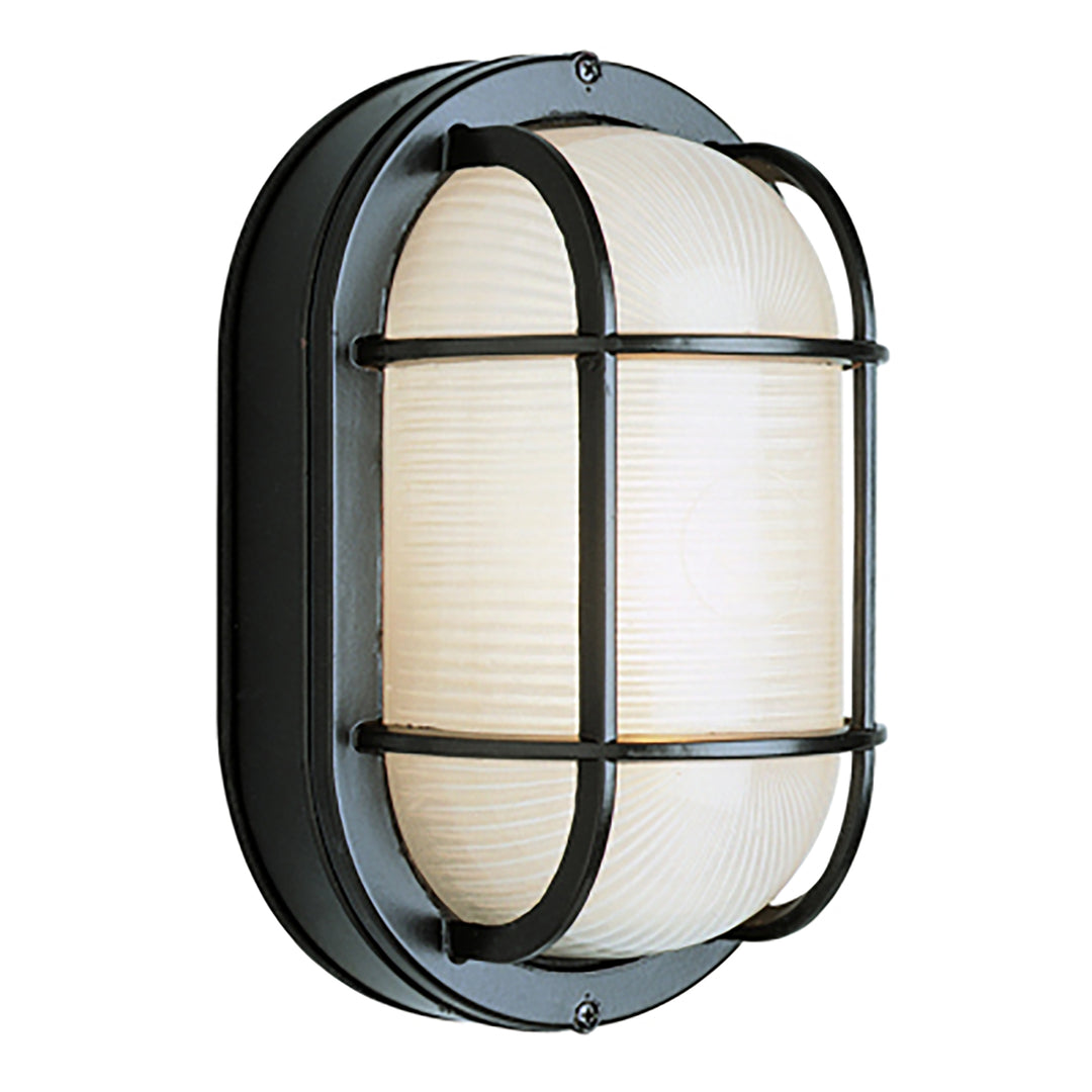 Aria 1-Light Caged Ribbed Glass Bulkhead Pocket Lantern- Black