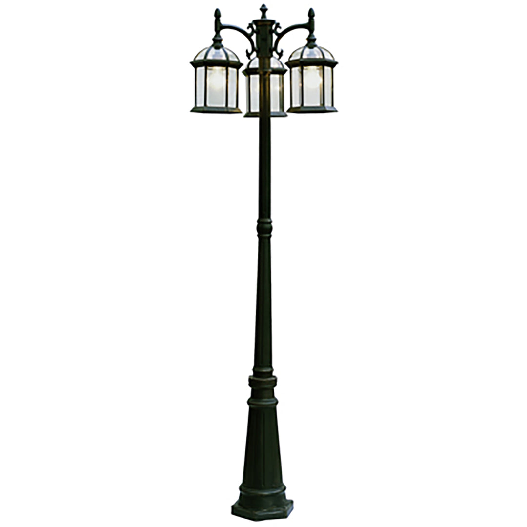 Wentworth 79-In. Atrium Style, 3-Light, 3-Shade Complete Lamp Post Set- Black