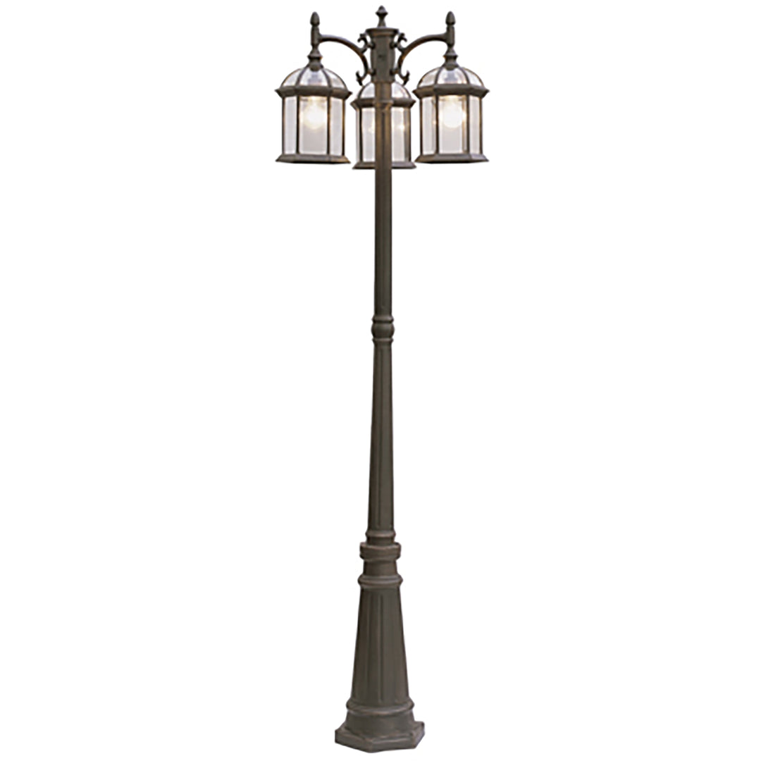 Wentworth 79-In. Atrium Style, 3-Light, 3-Shade Complete Lamp Post Set- Rust