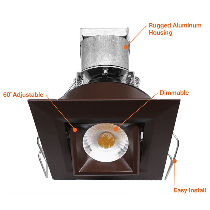 1" LV Square Gimbal Downlight: Mini-Line 6W - Bronze