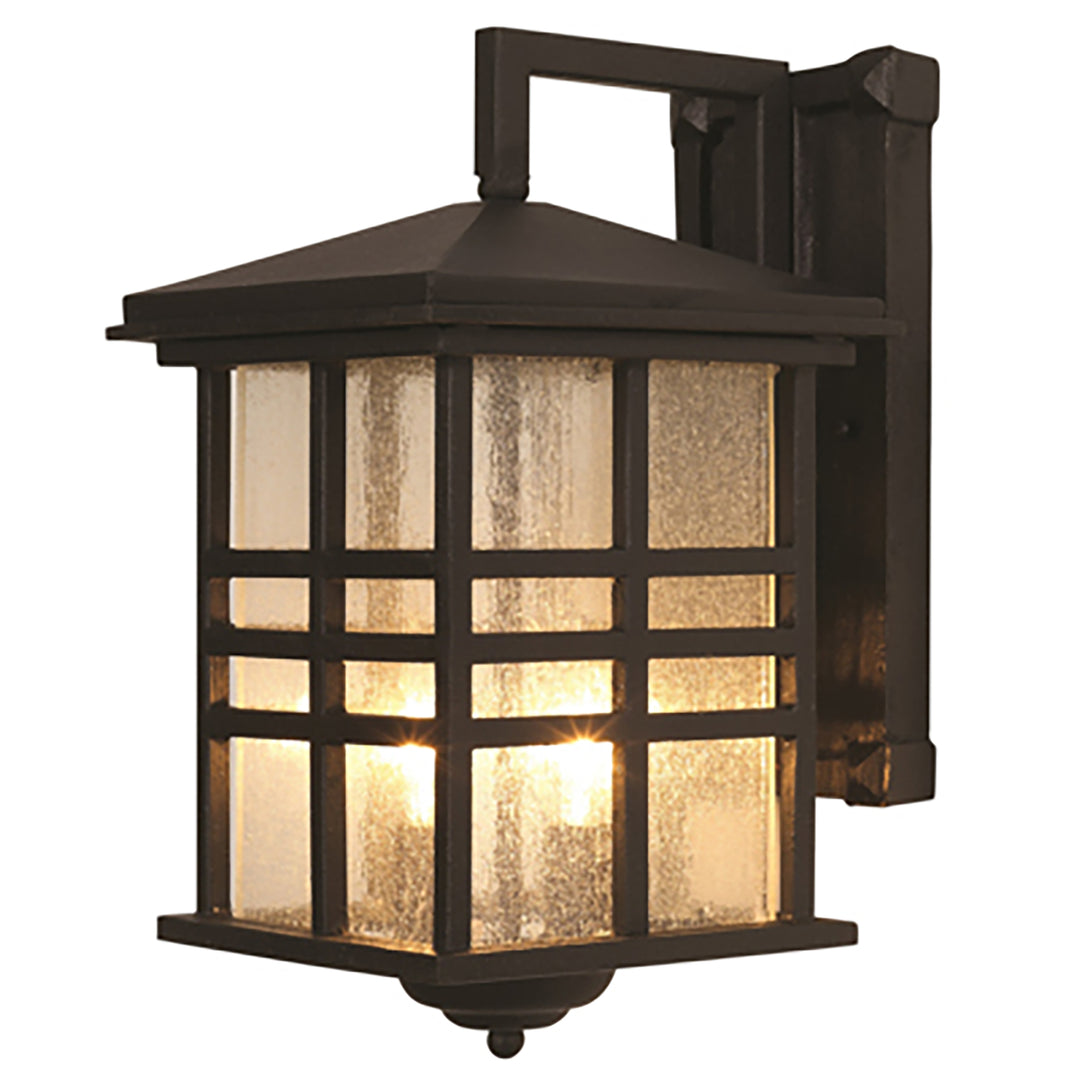 Huntington 2-Light Craftsman Inspired Seeded Glass Wall Lantern -Black