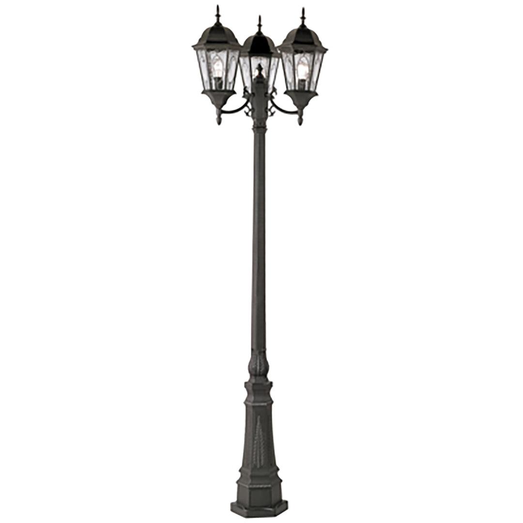 Villa Nueva 96-In., 3-Light, 3-Shade, Spanish Inspired Ornate Outdoor Lamp Post Set - Black