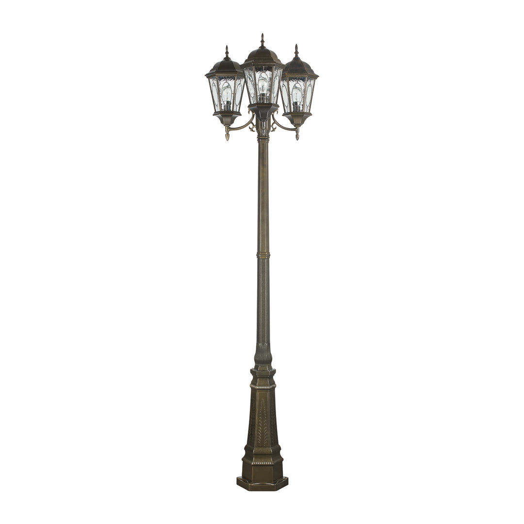 Villa Nueva 96-In., 3-Light, 3-Shade, Spanish Inspired Ornate Outdoor Lamp Post Set - Bronze