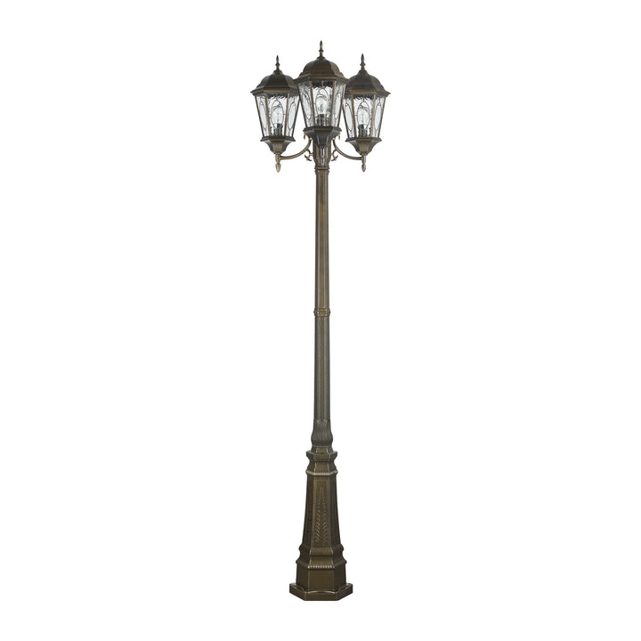 Villa Nueva 96-In., 3-Light, 3-Shade, Spanish Inspired Ornate Outdoor Lamp Post Set - Bronze