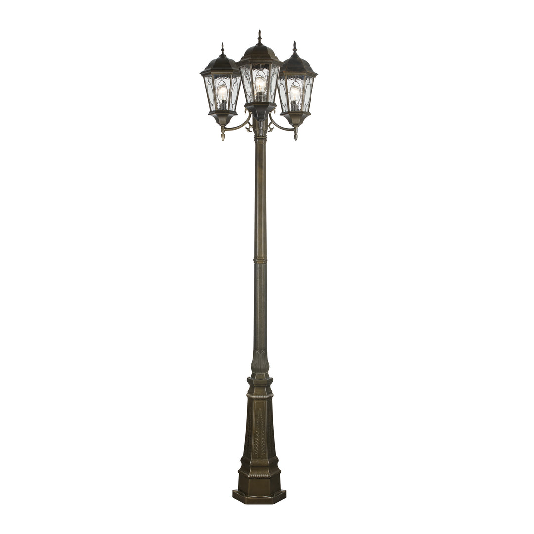 Villa Nueva 96-In., 3-Light, 3-Shade, Spanish Inspired Ornate Outdoor Lamp Post Set - Bronze