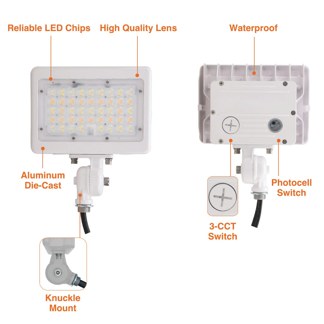 Mini Area Flood Lights: M-Line, 3-CCT & Power Select w/ Photocell 15W/30W - White