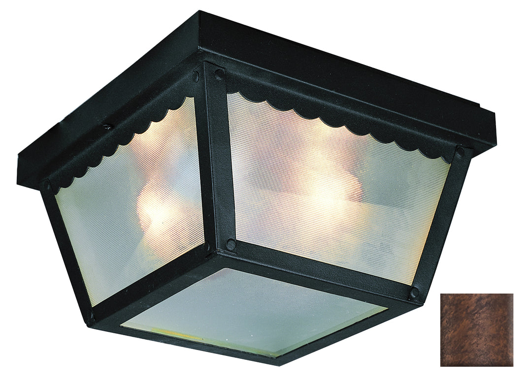 Samantha 2-Light, Scalloped Edge, Traditional Outdoor Flush Mount Ceiling Light - Rust