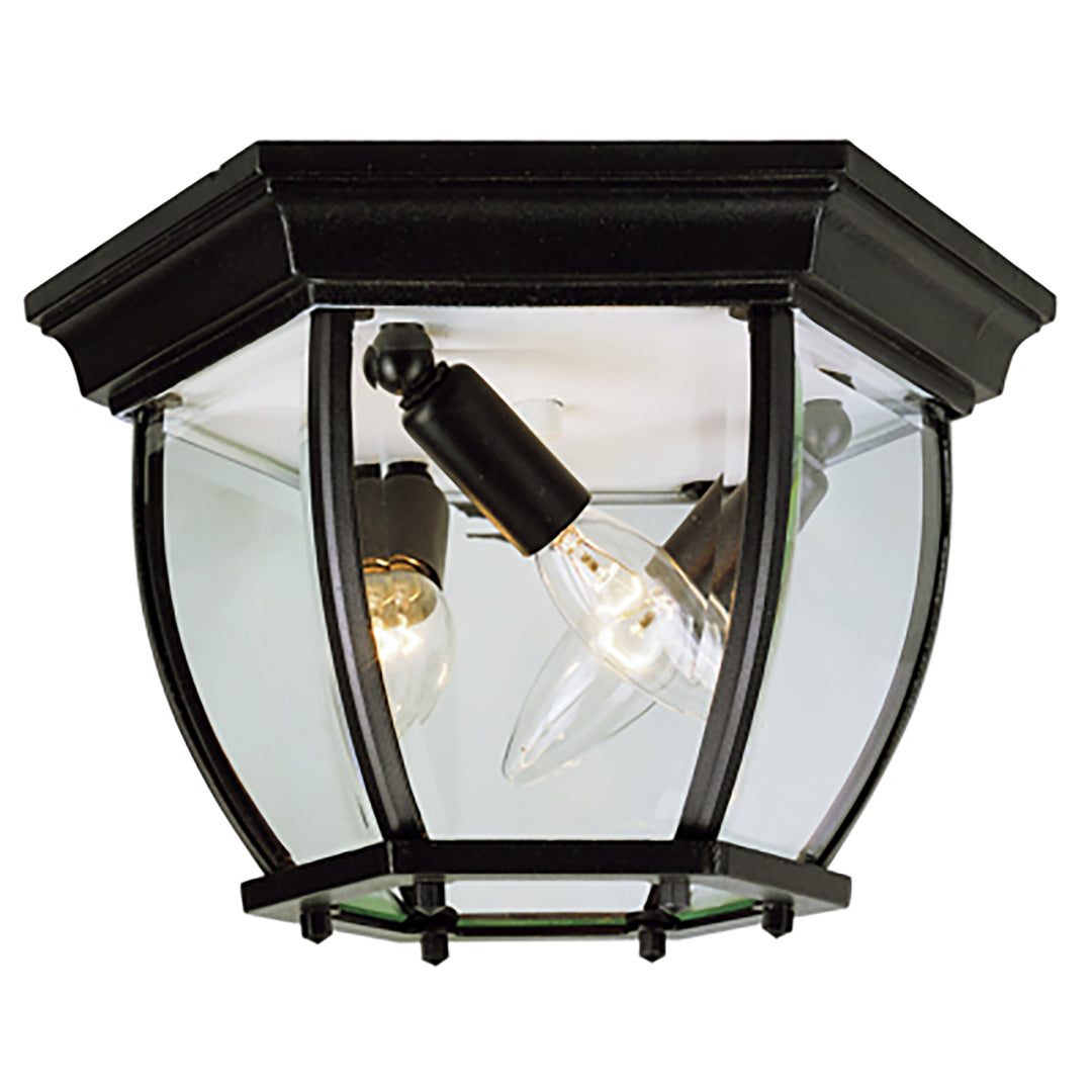 Angelus 3-Light, Beveled Glass, Outdoor Flush Mount Ceiling Light with Open Base - Rust