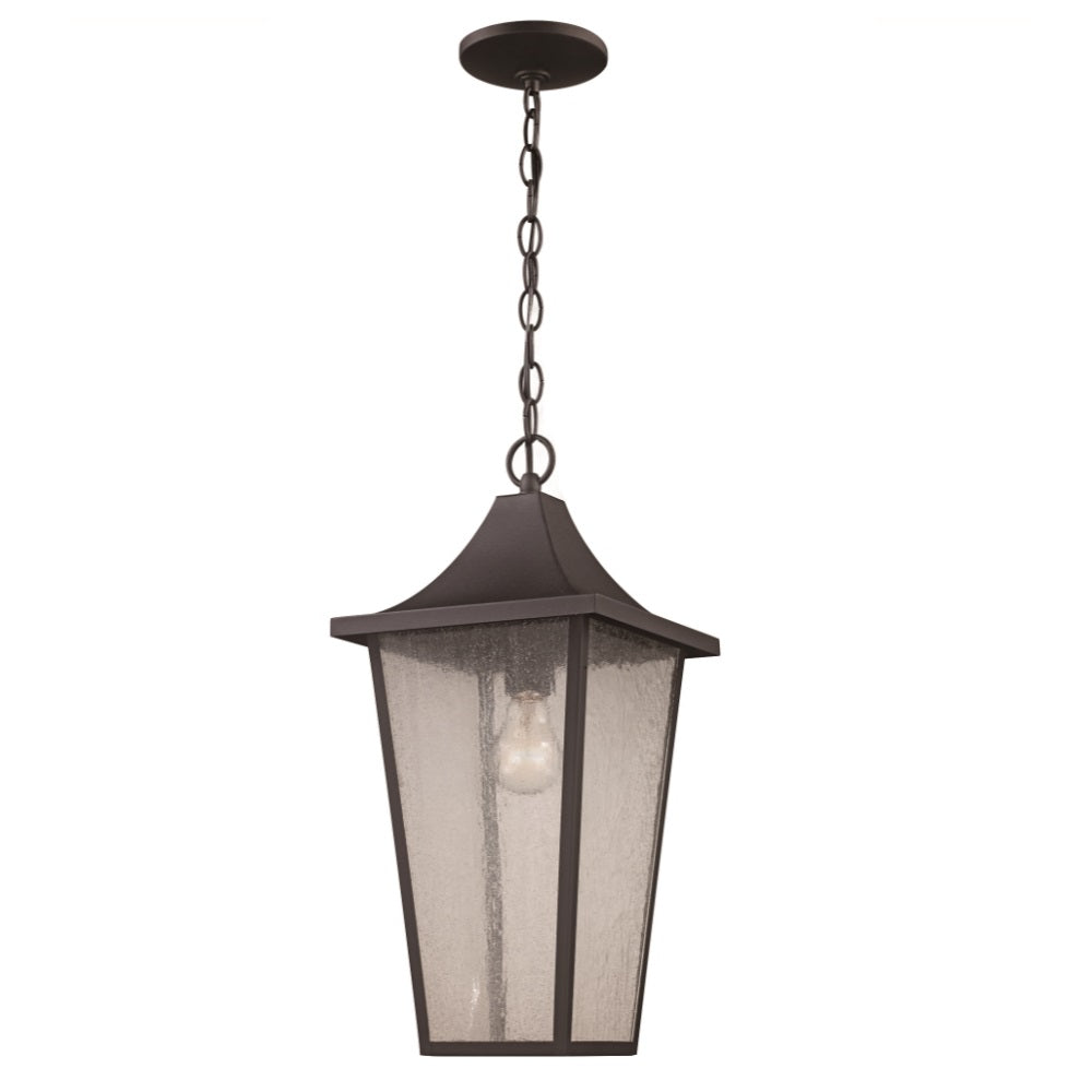 Rasmussen 1-Light Seeded Glass Hanging Pendant Lantern- Black