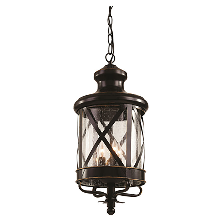 Chandler 3-Light Embellished Metal and Glass Outdoor Hanging Pendant- Rubbed Oil Bronze