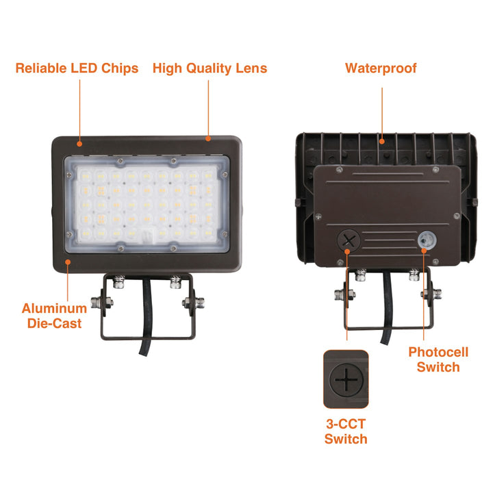 Mini Area Flood Lights: M-Line, 3-CCT & Power Select w/ Photocell 50W/35W - Bronze