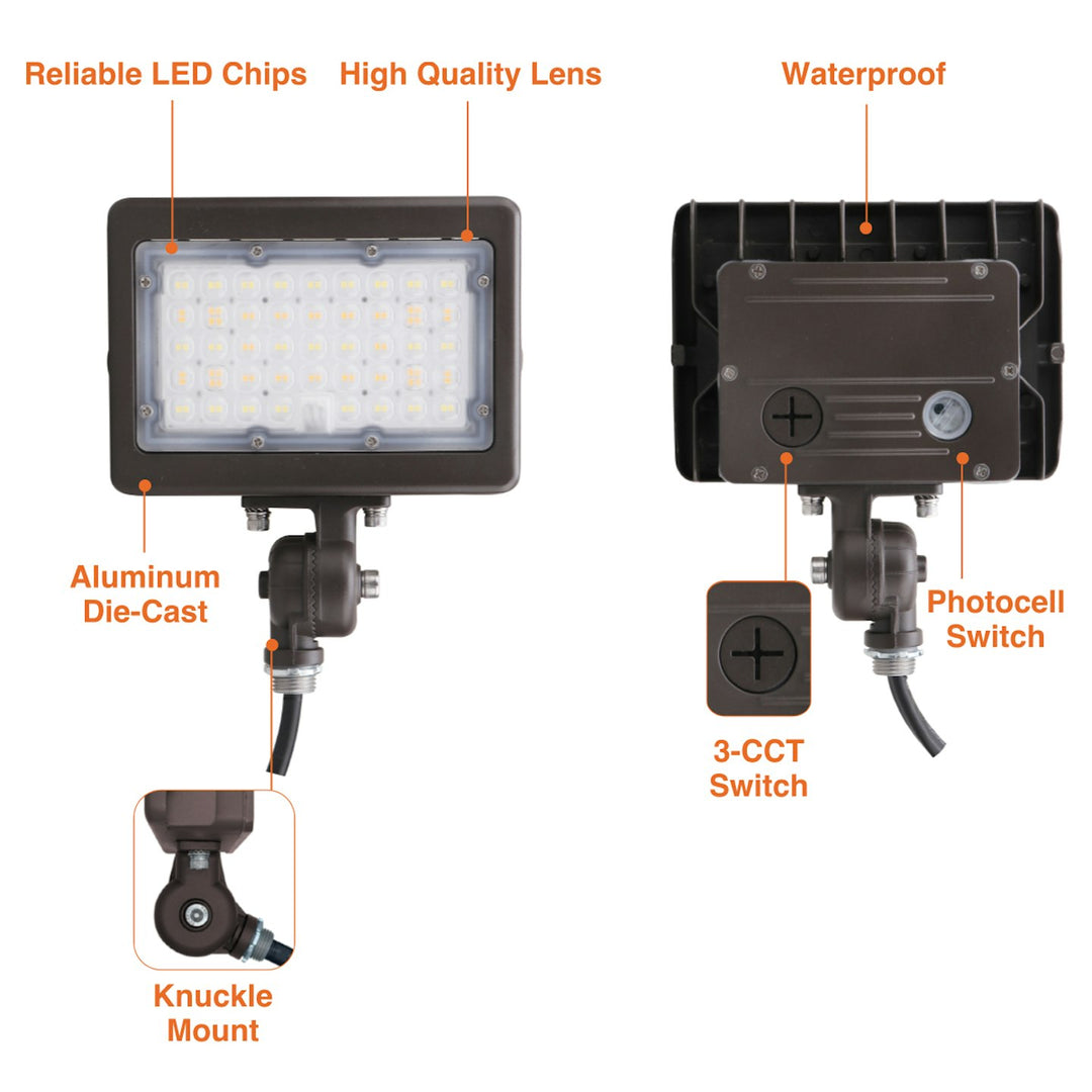 Mini Area Flood Lights: M-Line, 3-CCT & Power Select w/ Photocell 50W/35W - Bronze