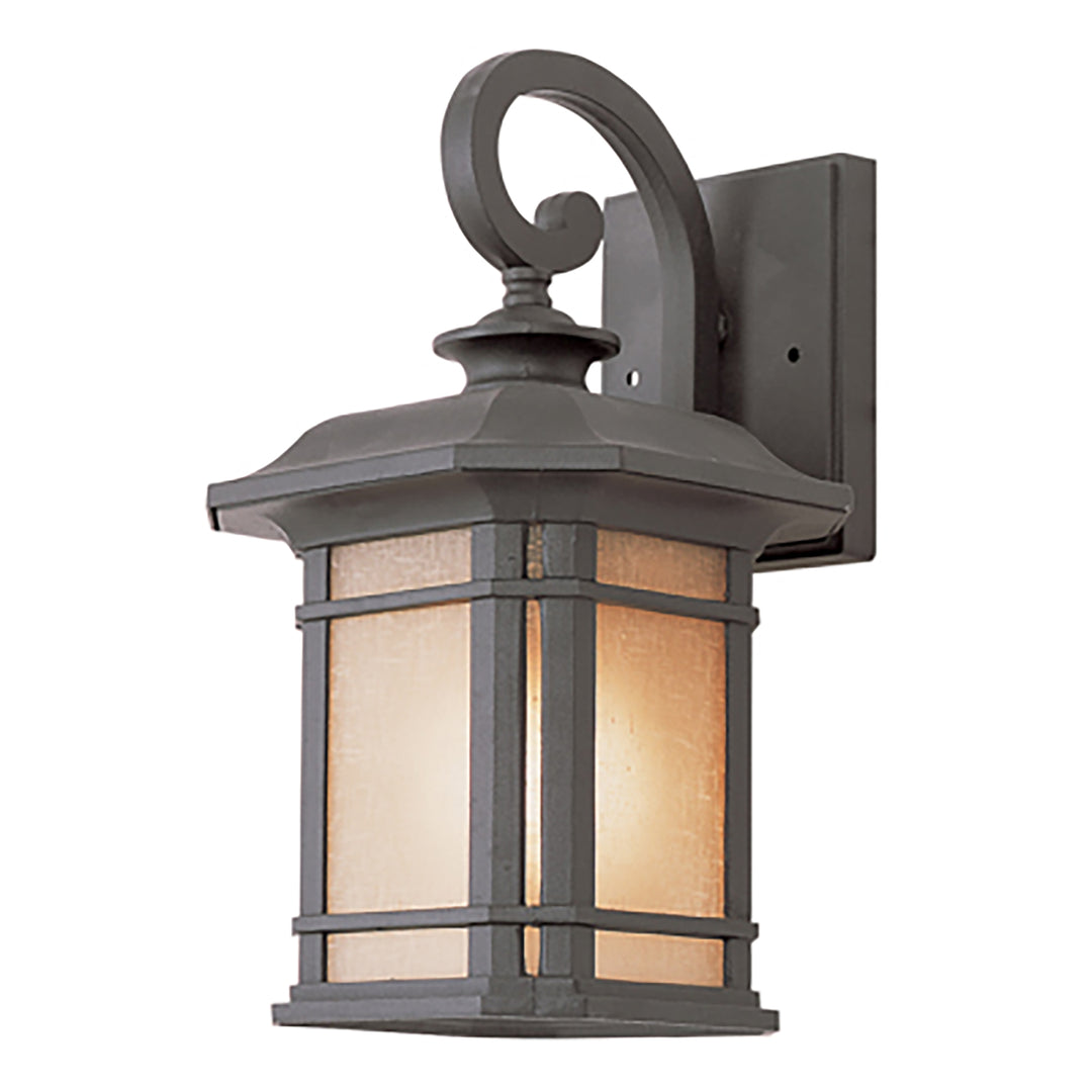 San Miguel Collection, Craftsman Style, Armed Wall Lantern with Tea Stain Glass Windows- Black