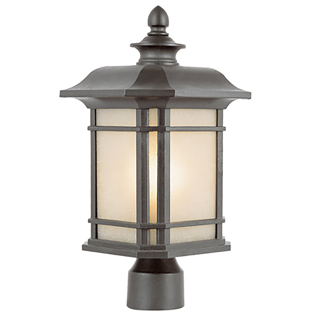 San Miguel Collection, Craftsman Style, Post Mount Lantern Head with Tea Stain Glass Windows- Black