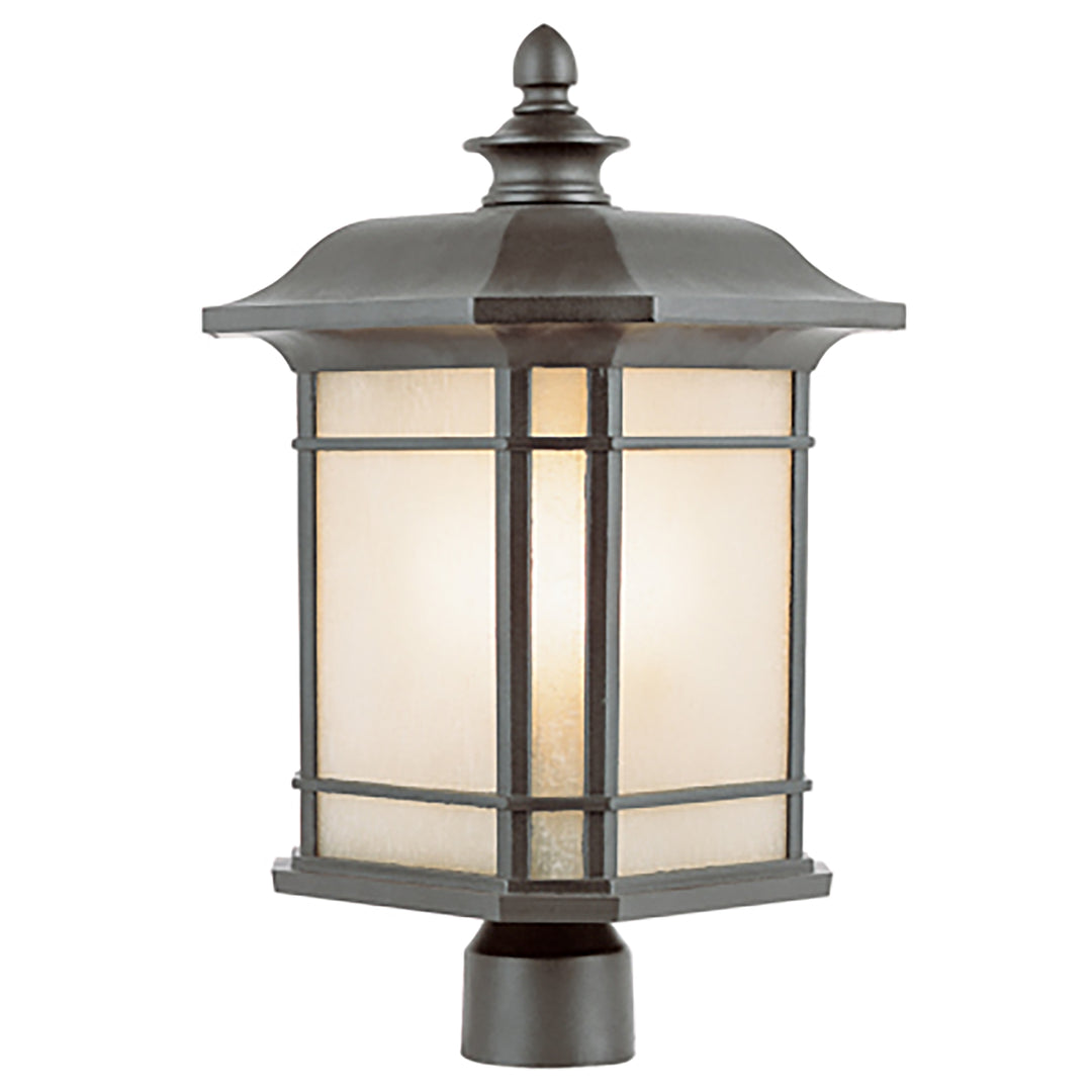 San Miguel Collection, Craftsman Style, Post Mount Lantern Head with Tea Stain Glass Windows -Black