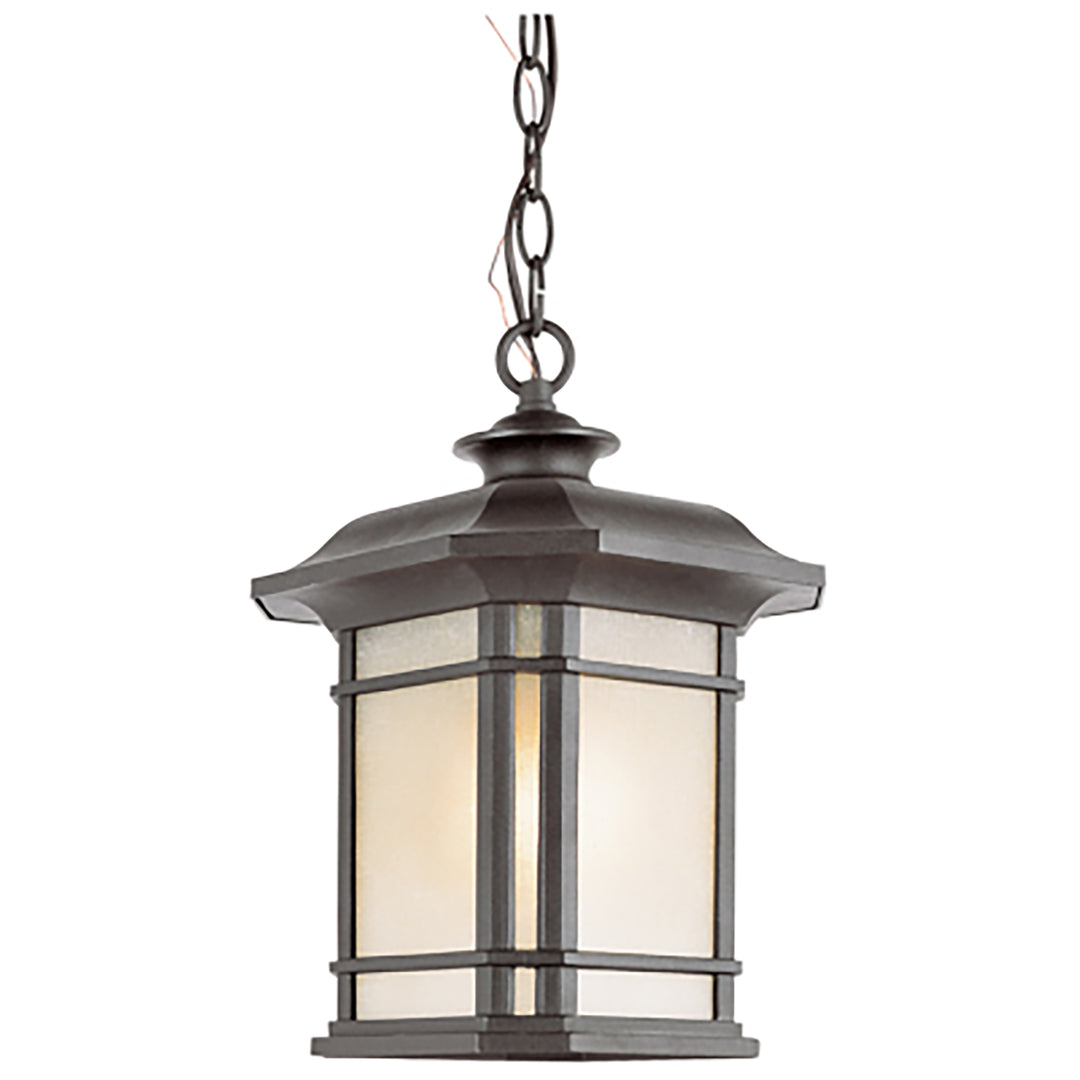 San Miguel Collection, Craftsman Style, Outdoor Hanging Pendant Lantern with Tea Stain Glass Windows- Black