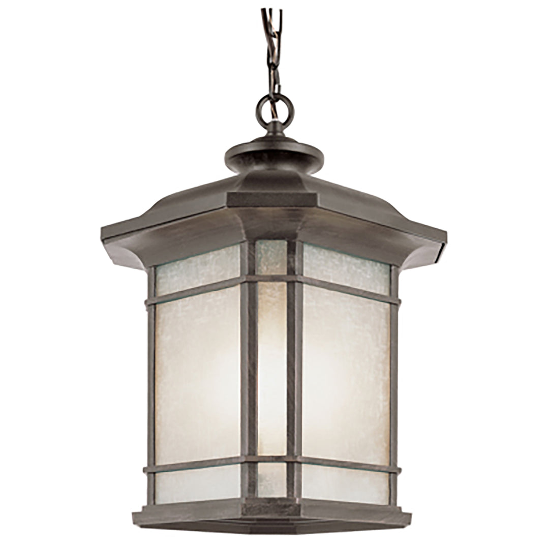 San Miguel Collection, Craftsman Style, Outdoor Hanging Pendant Lantern with Tea Stain Glass Windows- Rust