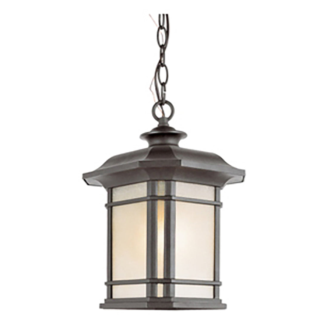 San Miguel Collection, Craftsman Style, Outdoor Hanging Pendant Lantern with Tea Stain Glass Windows- Black