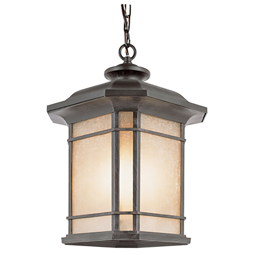 San Miguel Collection, Craftsman Style, Outdoor Hanging Pendant Lantern with Tea Stain Glass Windows- Rust