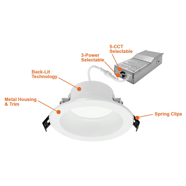 4" Commercial Downlight: CMD-Line 5-CCT & 3-Power Select 12W/9W/6W - White