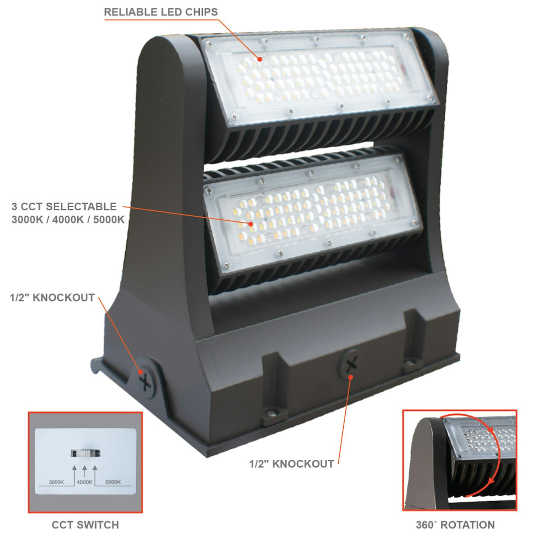 Rotating Wall Pack: R-Line, Double Module, 3CCT, 60W - Bronze