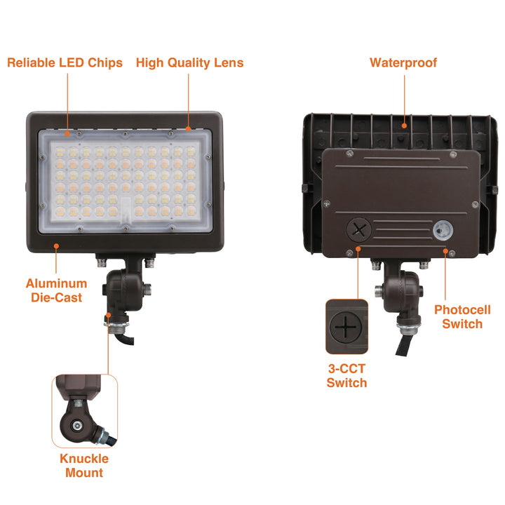 Mini Area Flood Lights: M-Line, 3-CCT & Power Select w/ Photocell 80W/70W/60W - Bronze