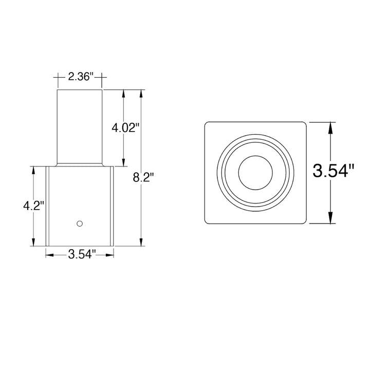 Tenon: Square 3" Pole Reducer to 2.36" - Bronze