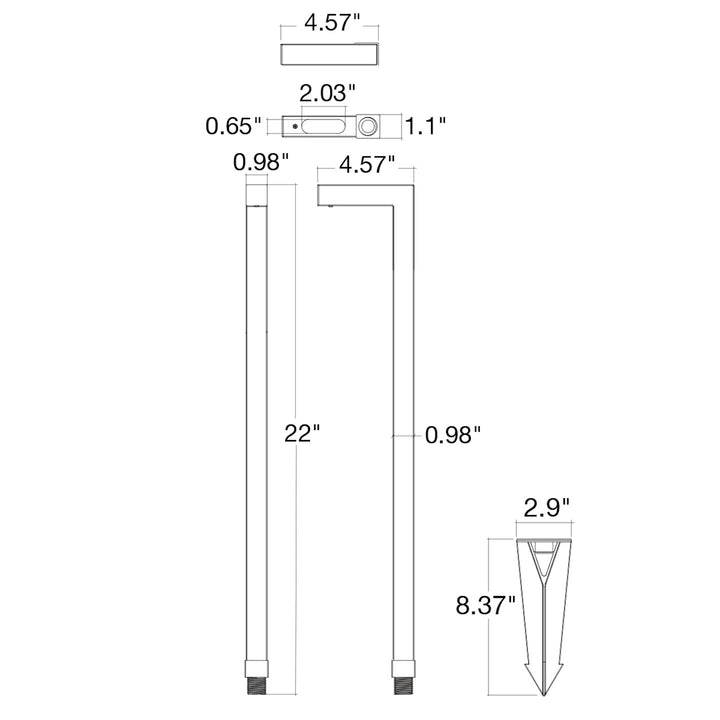 Path Light L-Shape Style 22" Height - Aluminum Matte Black