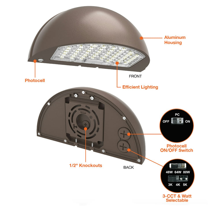 Semi-Circle Full Cut Off Wall Pack: CIRCLE-Line 3-CCT & 3-Power Select - Bronze