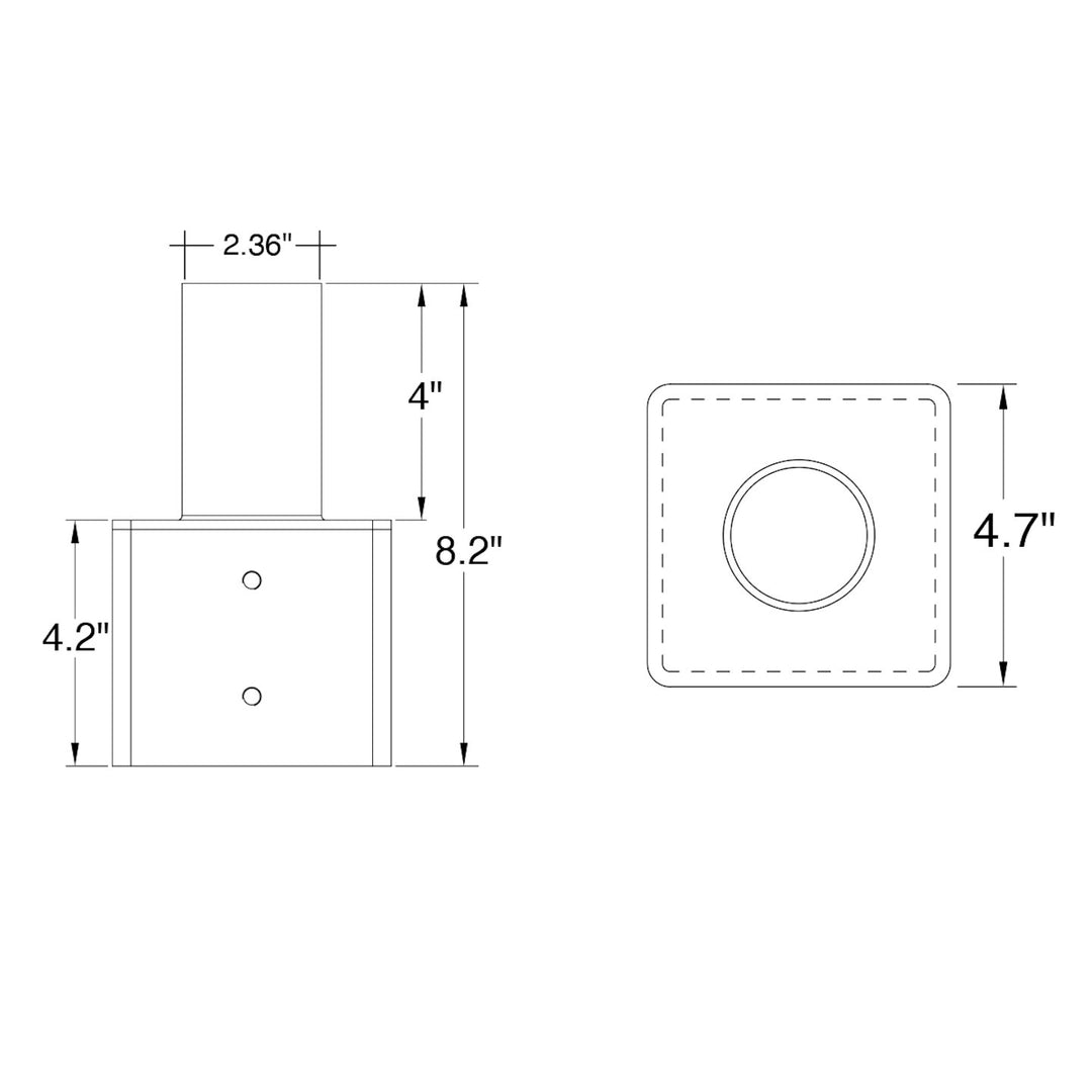 Tenon: Square 4" Pole Reducer to 2.36" - Bronze