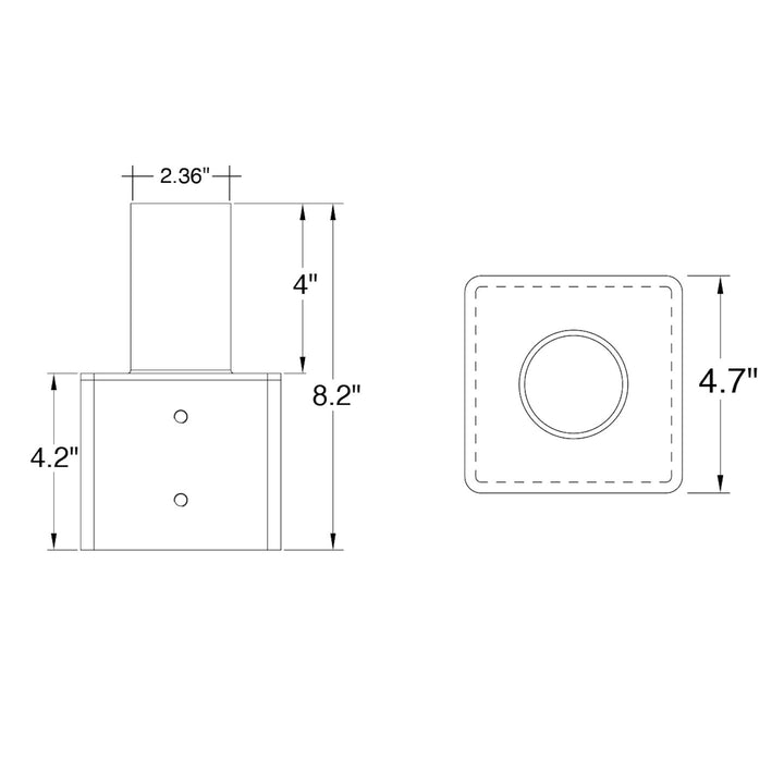 Tenon: Square 4" Pole Reducer to 2.36" - Bronze