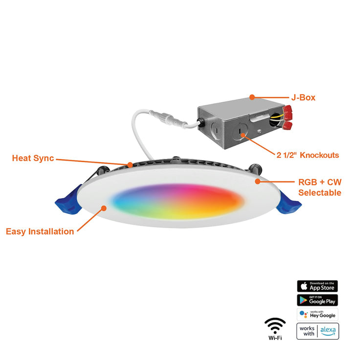 4" SlimLine LED Slim Panel Downlights (RGB+CW) 12W - White