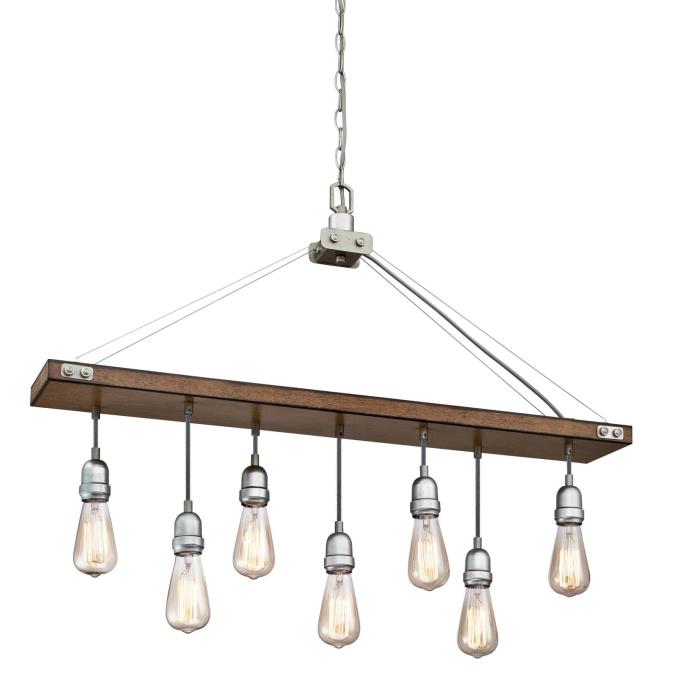 Westing House - Elway Seven-Light Indoor Chandelier, Medium E26 Base - Barnwood with Steel Accent