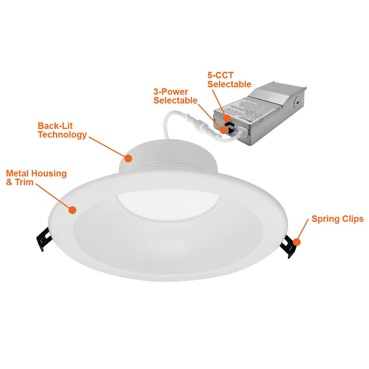 8" Commercial Downlight: CMD-Line 5-CCT & 3-Power Select 30W/22W/16W - White