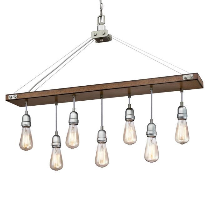 Westing House - Elway Seven-Light Indoor Chandelier, Medium E26 Base - Barnwood with Steel Accent