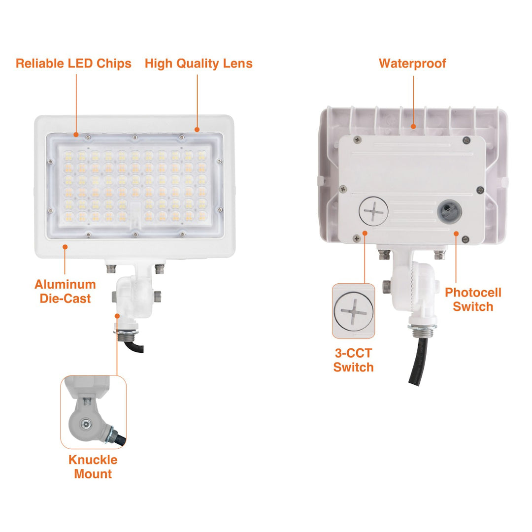 Mini Area Flood Lights: M-Line, 3-CCT & Power Select w/ Photocell 80W/70W/60W - White