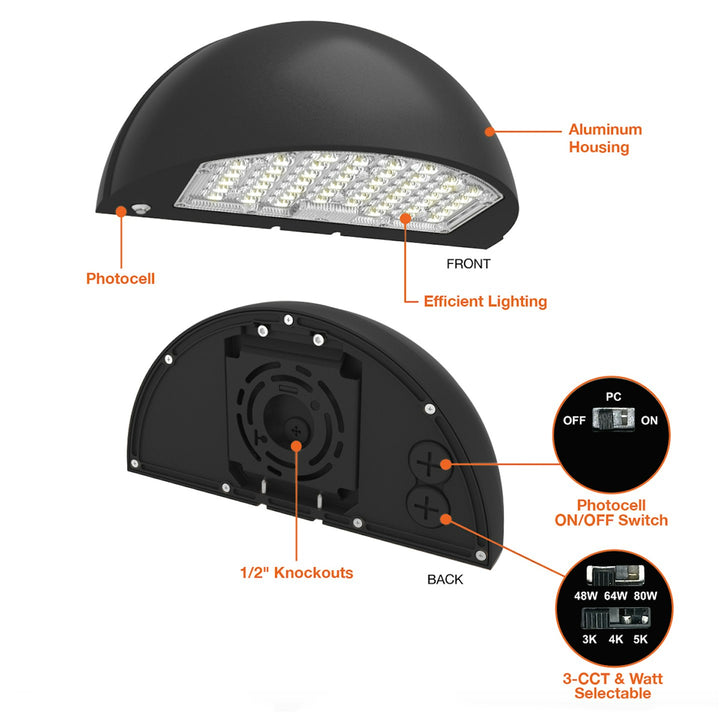 Semi-Circle Full Cut Off Wall Pack: CIRCLE-Line 3-CCT & 3-Power Select - Black