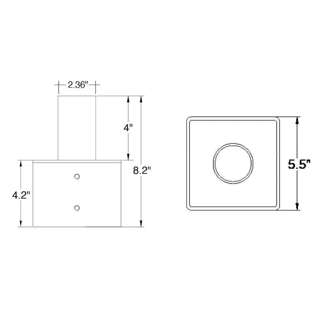 Tenon: Square 5" Pole Reducer to 2.36" - Bronze