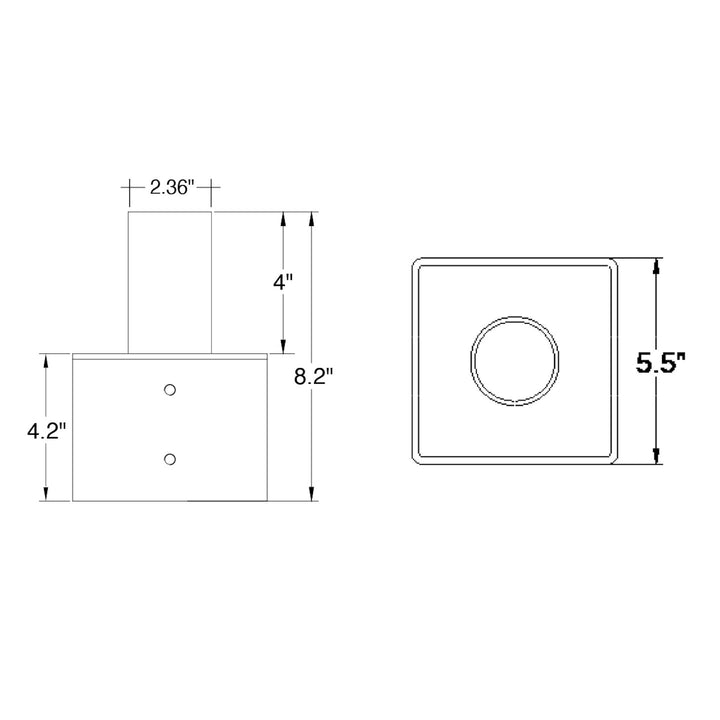 Tenon: Square 5" Pole Reducer to 2.36" - Bronze